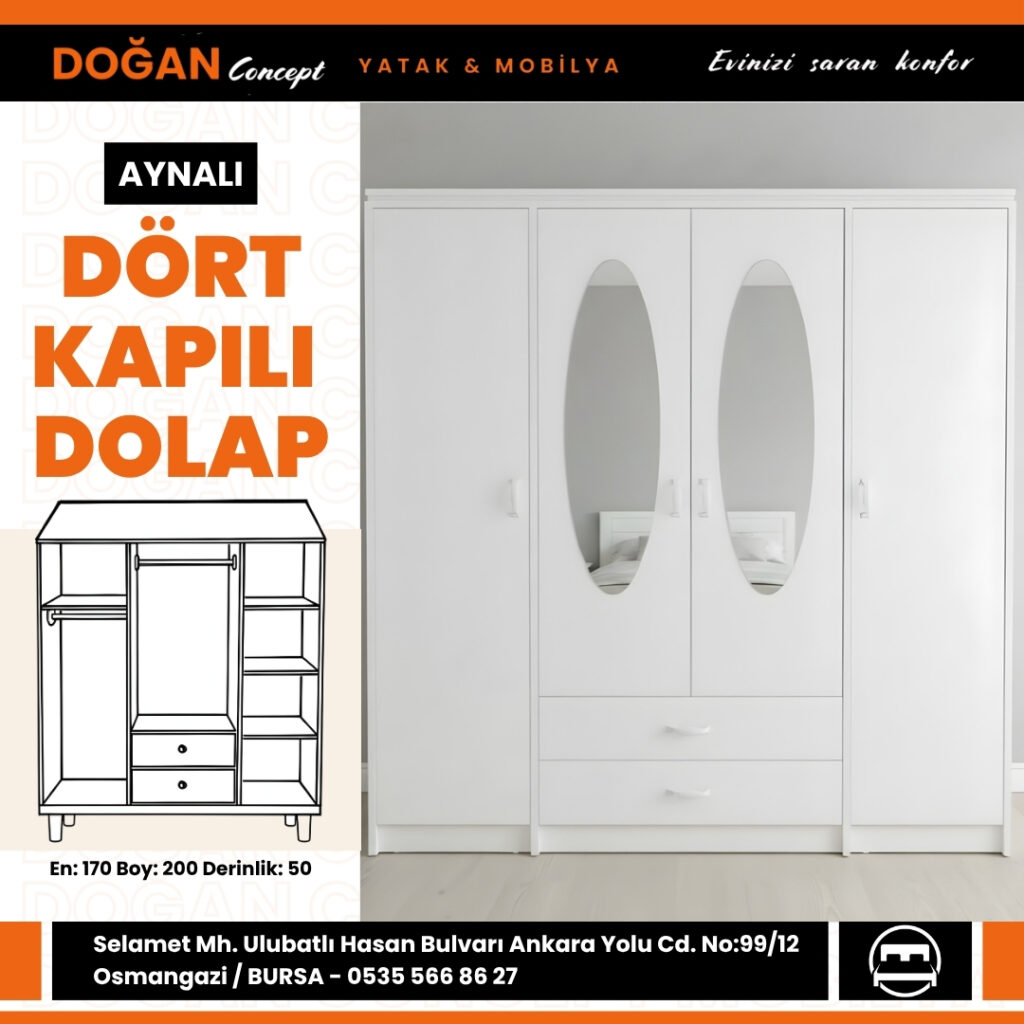 Aynalı Dört Kapılı Dolap